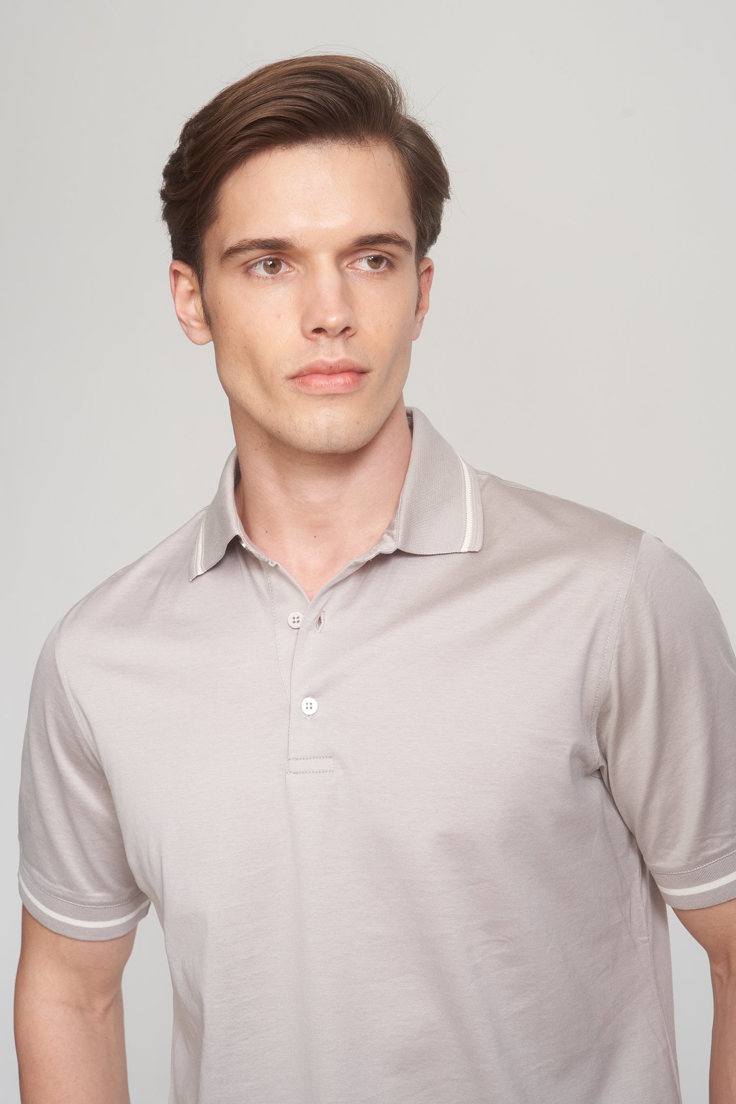 Light Beige Mercerized Cotton Buttoned Polo T-Shirt